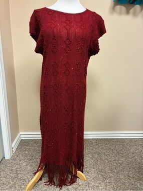 Pretty Angel Size Medium Dark Red Fringed Maxi Dress